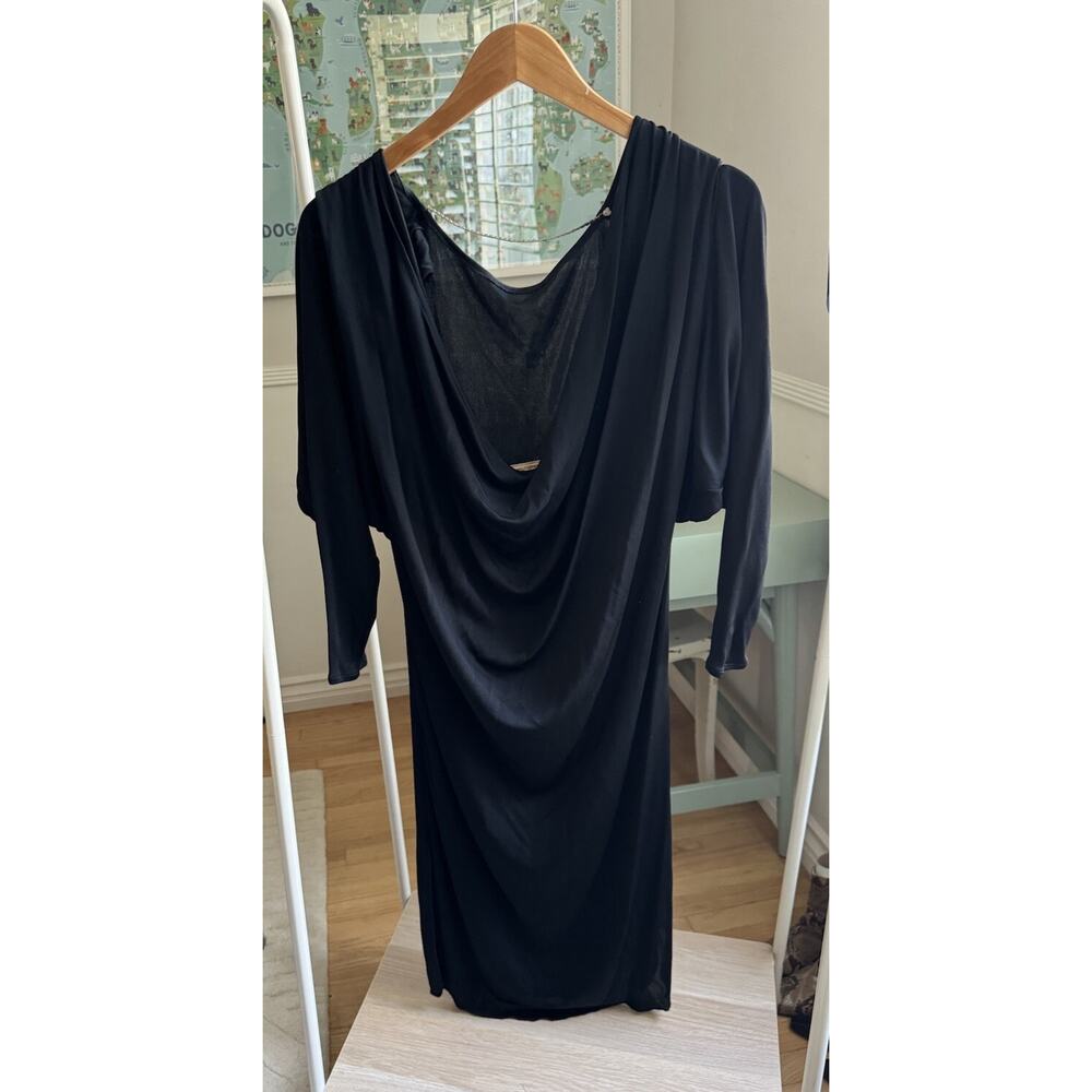 VTG‎ Apropos 90s Rhinestone Mob Wife Dress Black Shoulder Cocktail Luxe S - Picture 3 of 4